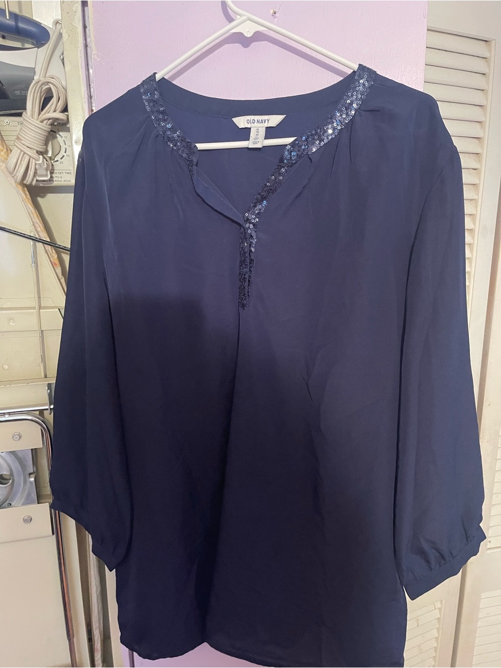 Old Navy Navy Blue Sequin-Trim Tunic Top